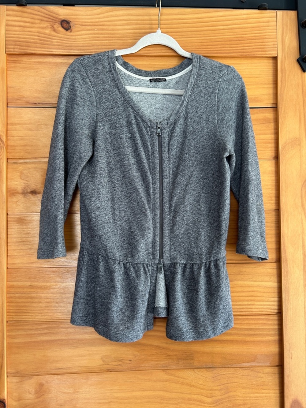 Express Gray Zip-Front Peplum Cardigan